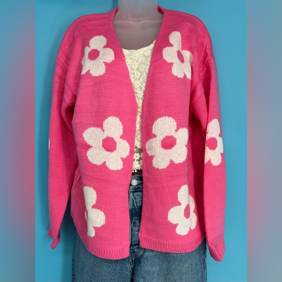 Just In! Pink Open Front Floral Cardigan NWT Size L-XL - Picture 2 of 5